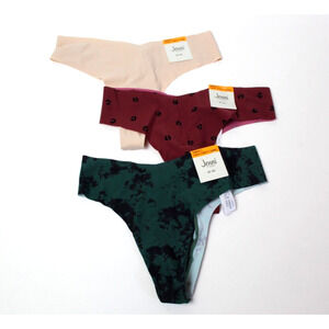 Lot of 3 Thong Small Panties Underwear Jenni Womens No Show Beige Green